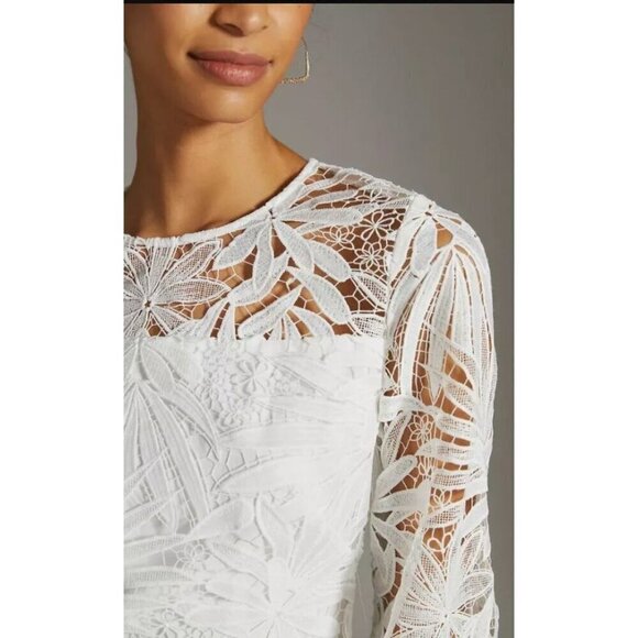 Shoshanna Mini Dress 2 Holland White Gaipure Lace Cottage Fairy Wedding - Picture 2 of 12